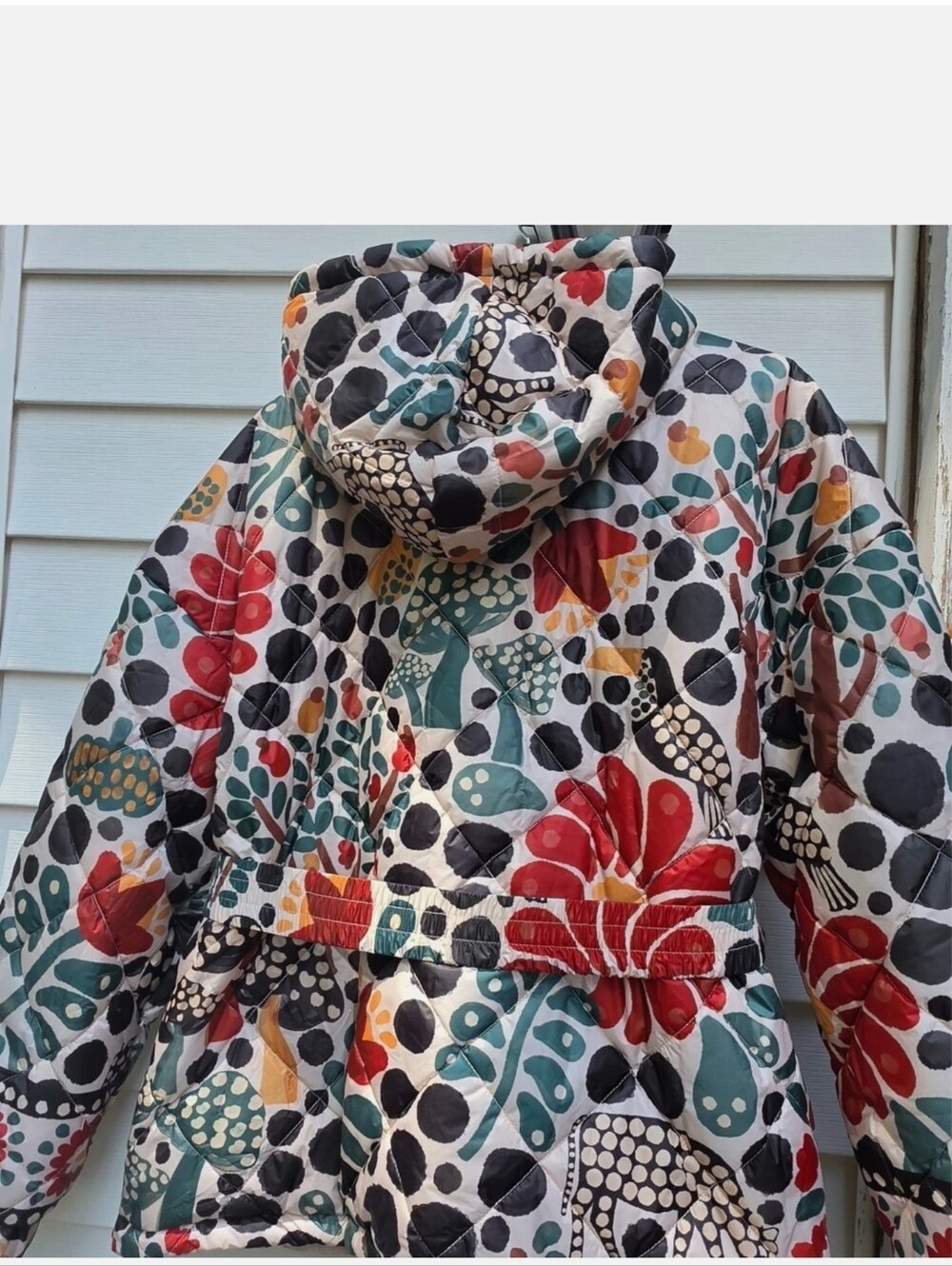 Stuning New Farm Rio Romantic Garden Reversible Puffed Hooded Belted Jacket L XL - Picture 11 of 16
